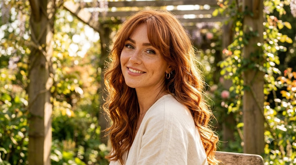 Copper Red Beach Waves with Sweeping Curtain Fringe